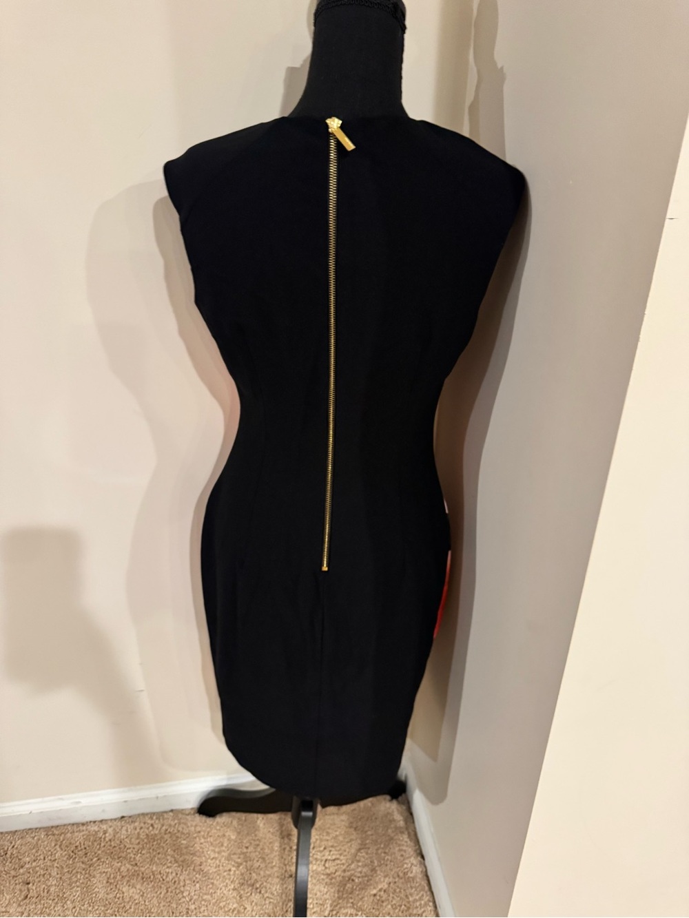 Calvin Klein Black Midi Sheath Dress with Peach-Orange Floral Print - Picture 4 of 4